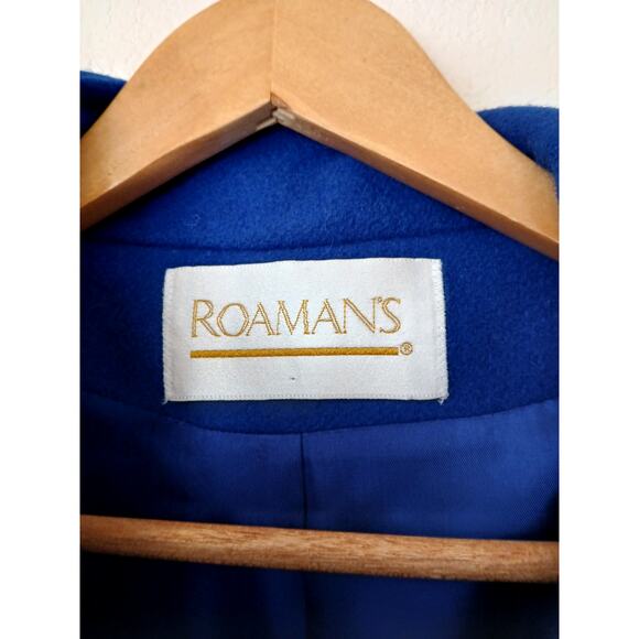 Vintage Roamans Royal Blue Wool Blend Winter Overcoat Pleated Shoulders - Picture 3 of 6
